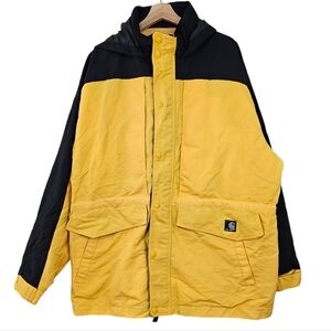 Carhartt C48 Workshield Parka Mens Yellow Stow Hood Soft Shell Nylon Rai Coat
